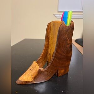 Stylish Wooden Boot Phone and Pen Holder